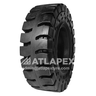 Solid 23.5-25 Tire with AP-TORKY pattern for loader use in tough working condition.