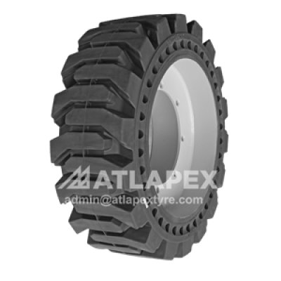 Molded-on Solid Skid Steer Tires with AP-SKS pattern for skid steer use available in 10-16.5 and 12-16.5